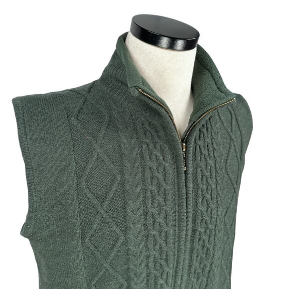 Carraig Donn Sweater Vest Men’s Large Green Cable Knit Sleeveless Full Zip Wool - Picture 3 of 11